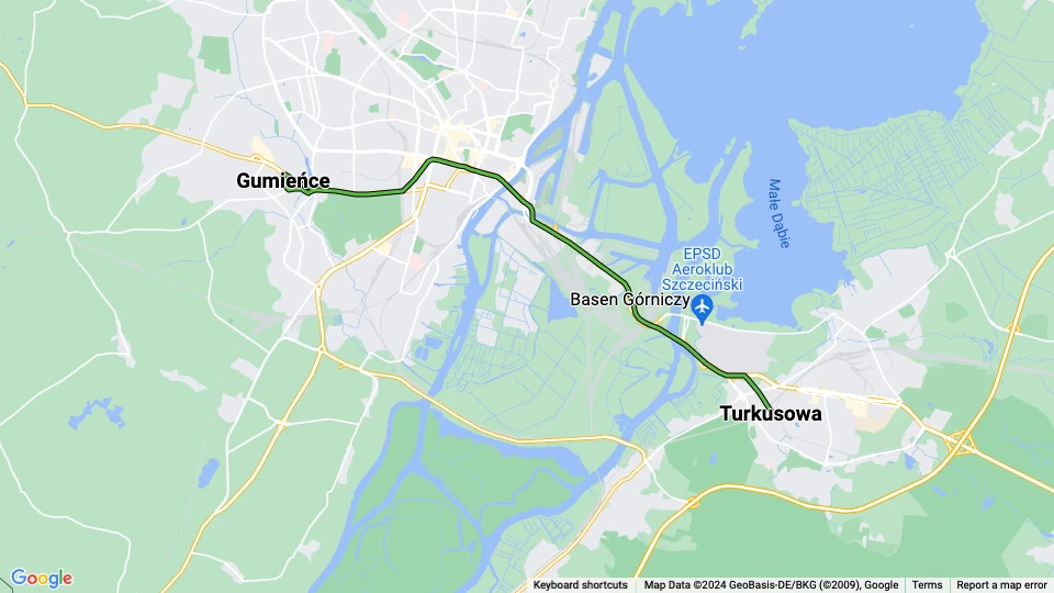Stettin Straßenbahnlinie 8: Turkusowa - Gumieńce Linienkarte