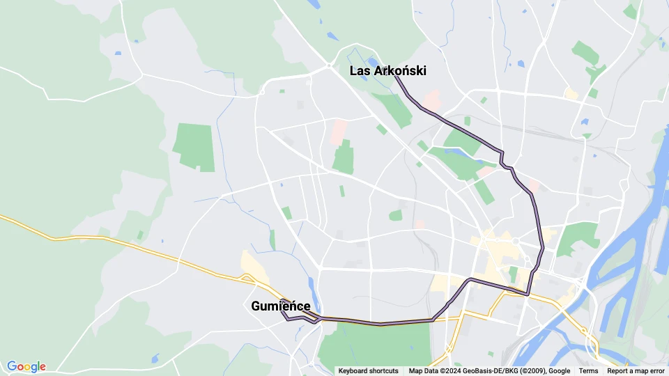 Stettin Zusätzliche Linie 10: Gumieńce - Las Arkoński Linienkarte