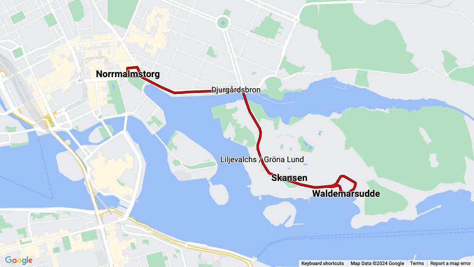 Stockholm Djurgårdslinjen 7N: Norrmalmstorg - Waldemarsudde Linienkarte