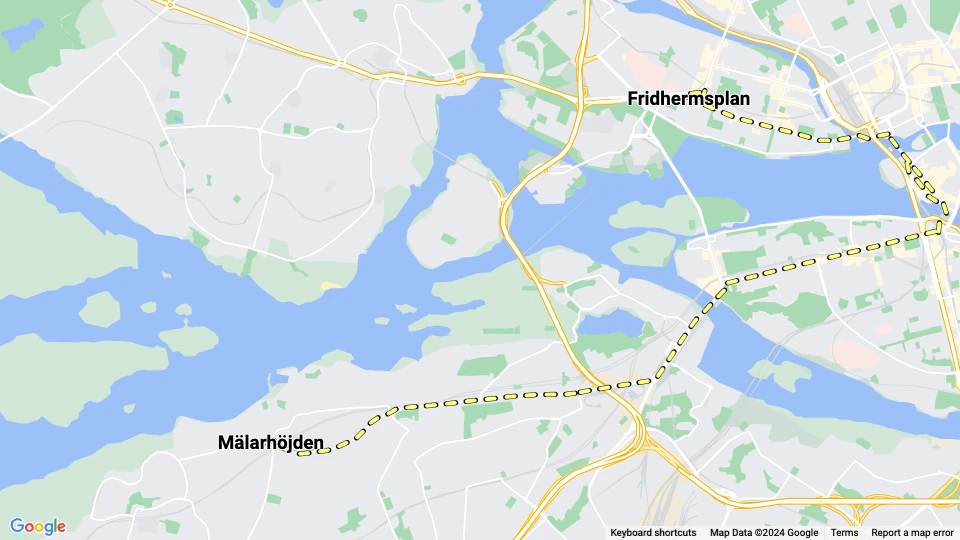 Stockholm Straßenbahnlinie 13: Fridhermsplan - Mälarhöjden Linienkarte