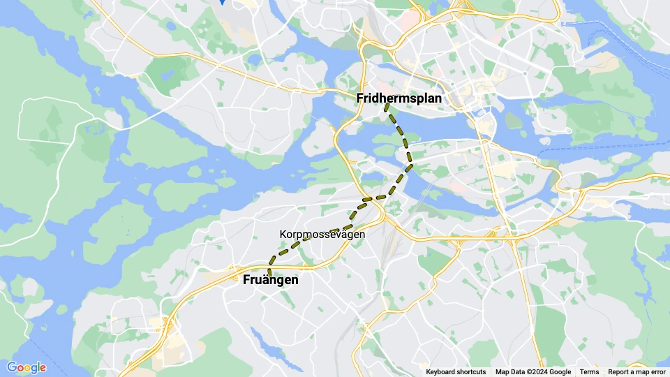 Stockholm Straßenbahnlinie 14: Fridhermsplan - Fruängen Linienkarte