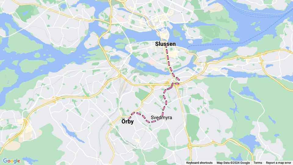 Stockholm Straßenbahnlinie 19: Slussen - Örby Linienkarte