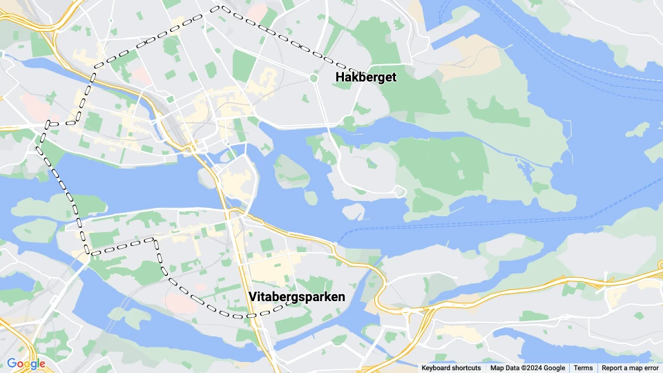 Stockholm Straßenbahnlinie 4: Hakberget - Vitabergsparken Linienkarte