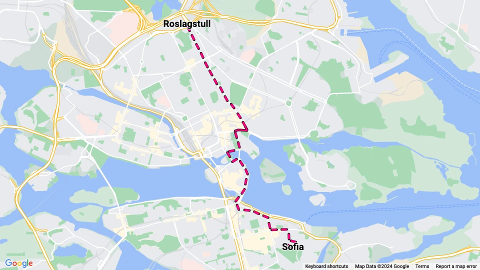 Stockholm Straßenbahnlinie 6: Roslagstull - Sofia Linienkarte