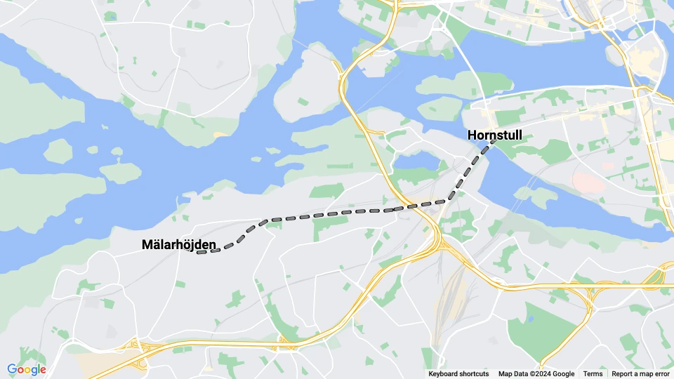Stockholm Zusätzliche Linie 23: Mälarhöjden - Hornstull Linienkarte