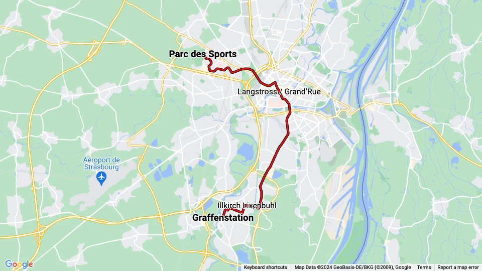 Straßburg Straßenbahnlinie A: Parc des Sports - Graffenstation Linienkarte