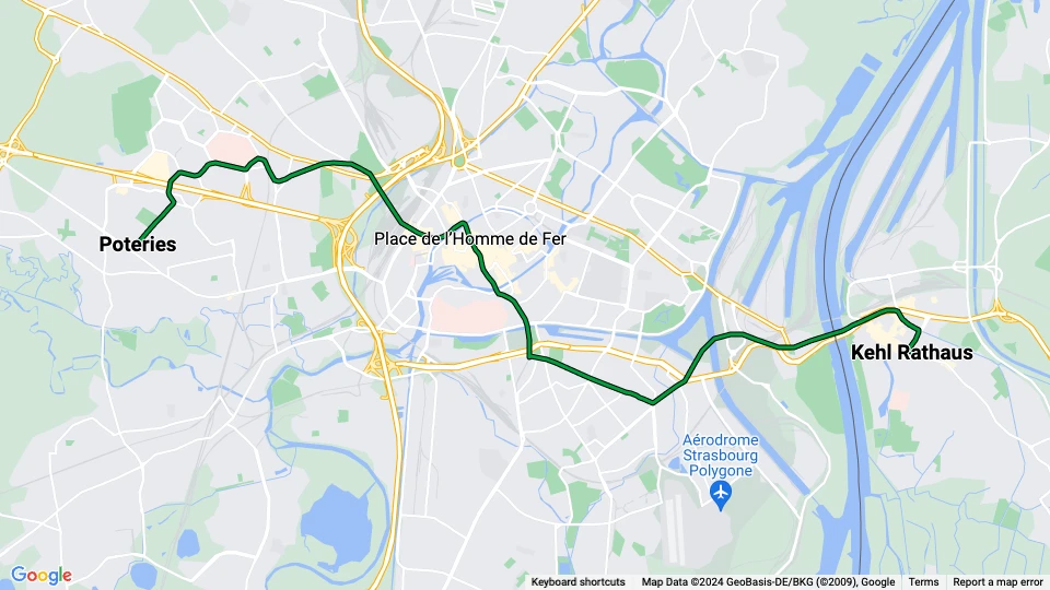 Straßburg Straßenbahnlinie D: Poteries - Kehl Rathaus Linienkarte