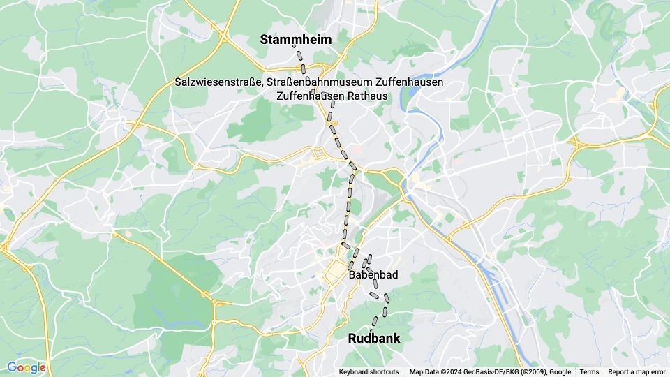 Stuttgart Straßenbahnlinie 15: Rudbank - Stammheim Linienkarte