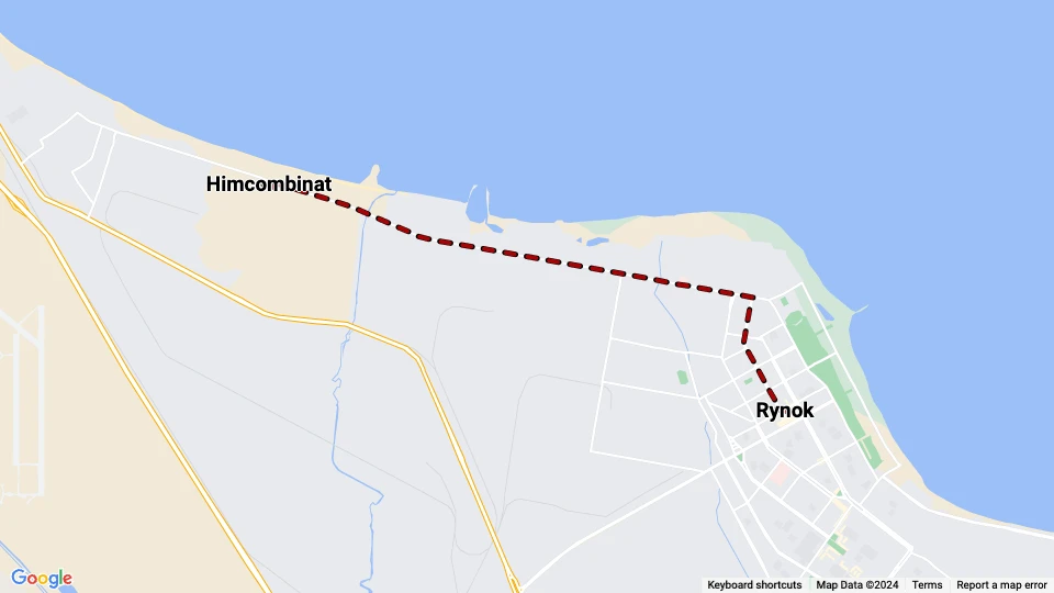 Sumqayıt Straßenbahnlinie 1: Himcombinat - Rynok Linienkarte