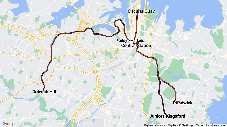 Sydney Light Rail Linienkarte