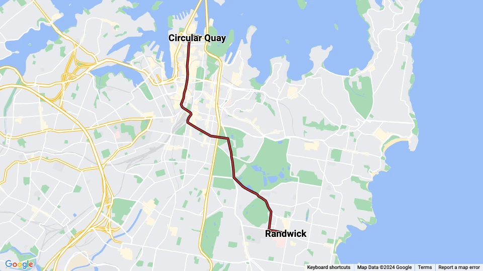 Sydney Stadtbahn Linie L2: Circular Quay - Randwick Linienkarte