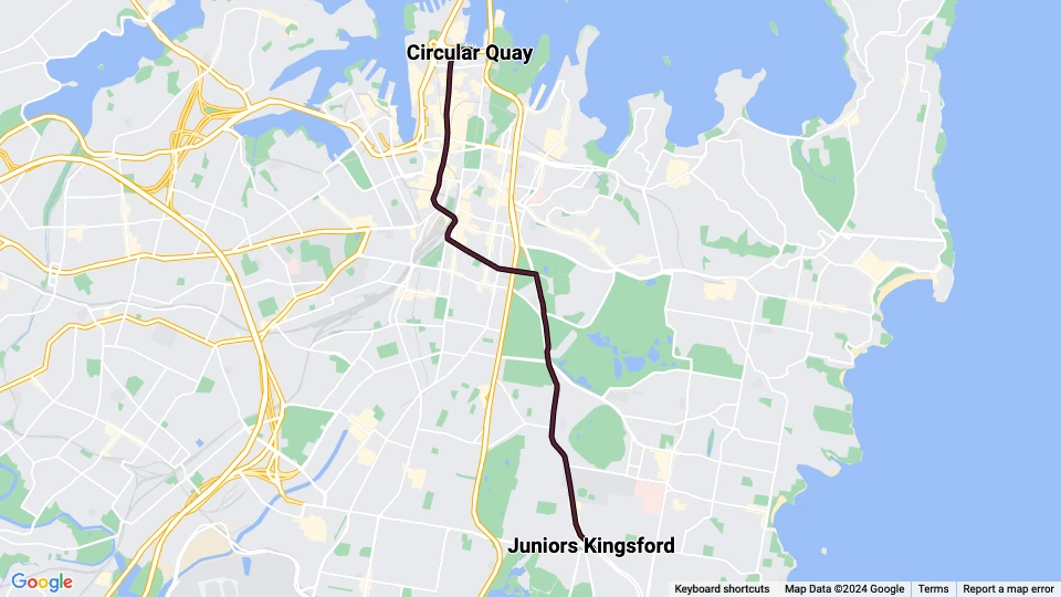 Sydney Stadtbahn Linie L3: Circular Quay - Juniors Kingsford Linienkarte