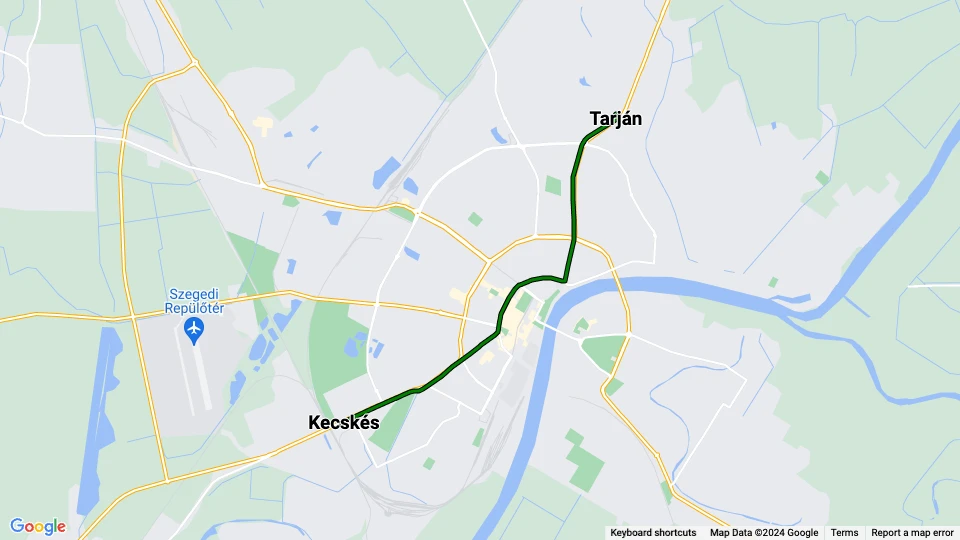 Szeged Straßenbahnlinie 4: Tarján - Kecskés Linienkarte