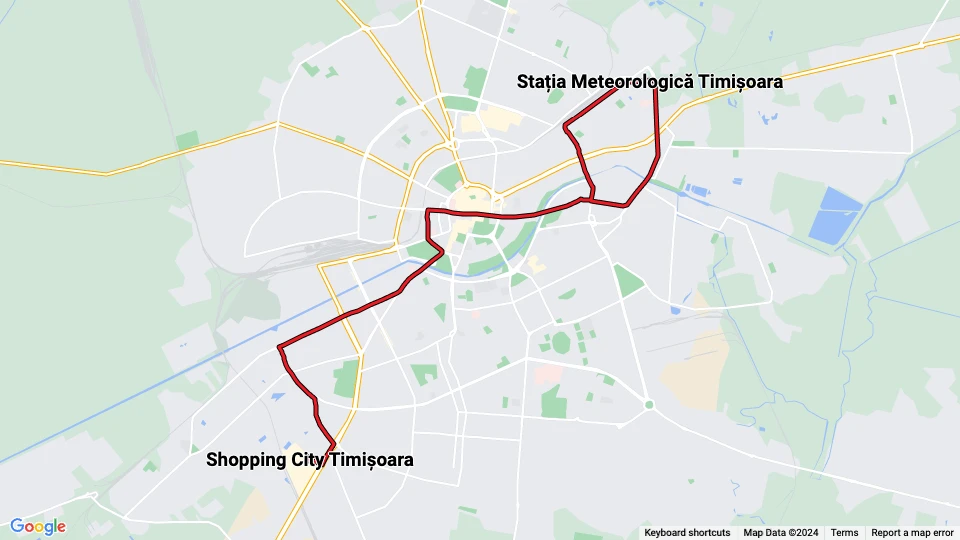 Timişoara Straßenbahnlinie 2: Stația Meteorologică Timișoara - Shopping City Timișoara Linienkarte