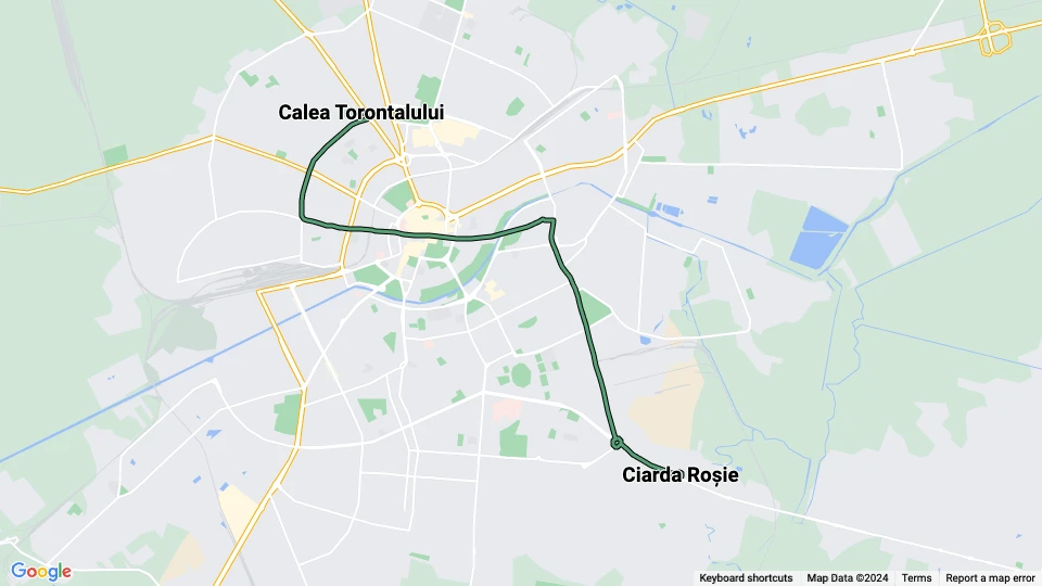 Timişoara Straßenbahnlinie 4: Calea Torontalului - Ciarda Roșie Linienkarte