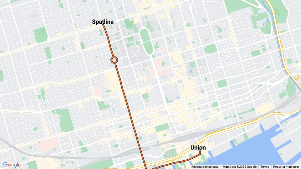 Toronto Straßenbahnlinie 510 Spadina: Spadina - Union Linienkarte