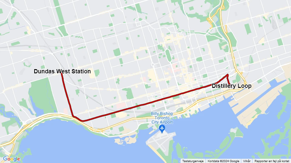 Toronto Zusätzliche Linie 504A King: Dundas West Station - Distillery Loop Linienkarte