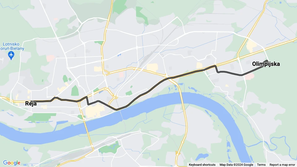 Toruń Zusätzliche Linie 1R: Reja - Olimpijska Linienkarte