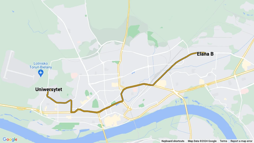 Toruń Zusätzliche Linie 4: Uniwersytet - Elana B Linienkarte