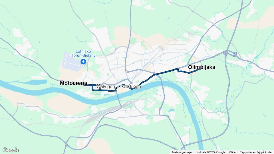 Toruń Zusätzliche Linie 5: Olimpijska - Motoarena Linienkarte