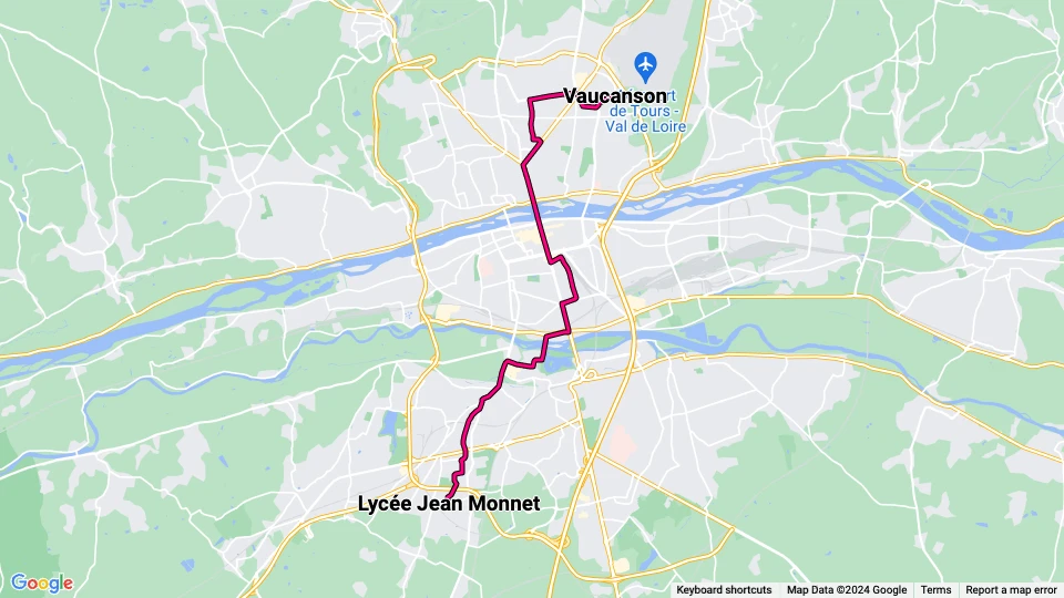 Tours Straßenbahnlinie A: Vaucanson - Lycée Jean Monnet Linienkarte