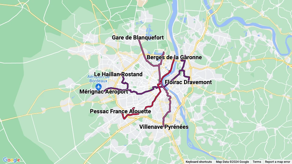 Tram et Bus de la Communauté urbaine de Bordeaux (TBC) Linienkarte