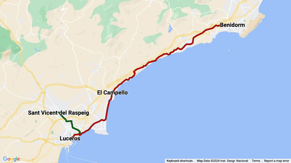 Tram Metropolitano de Alicante Linienkarte