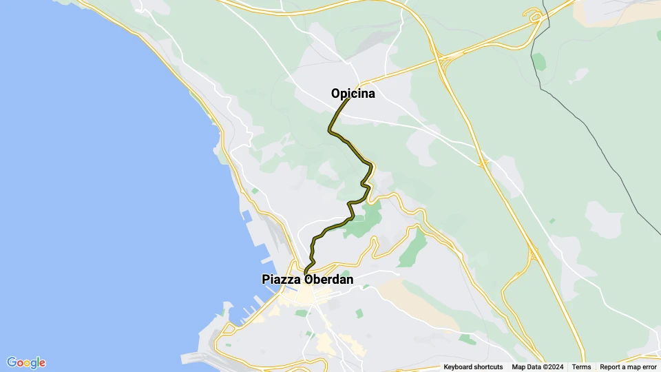 Trieste Standseilbahn Tram di Opicina 2: Piazza Oberdan - Opicina Linienkarte