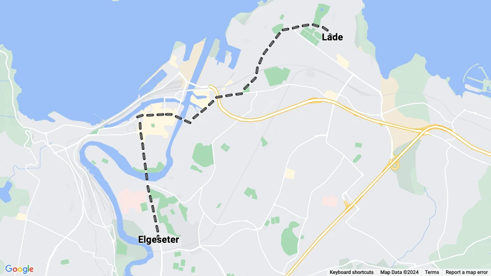 Trondheim Straßenbahnlinie 2: Lade - Elgeseter Linienkarte