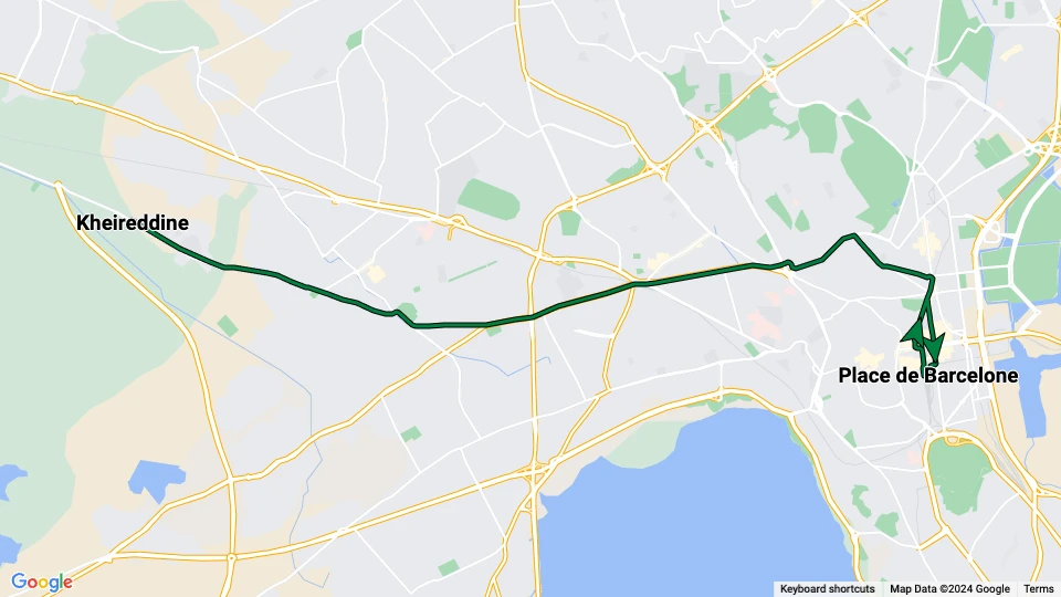 Tunis Stadtbahn Linie 4: Kheireddine - Place de Barcelone Linienkarte