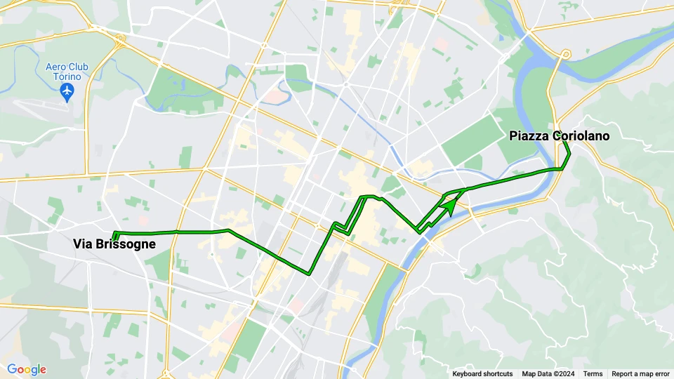 Turin Straßenbahnlinie 15: Via Brissogne - Piazza Coriolano Linienkarte