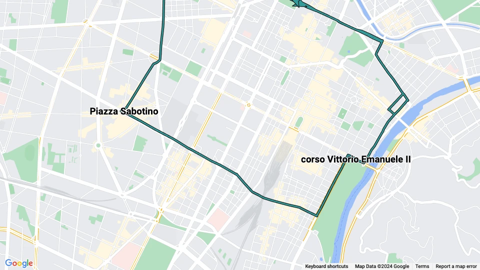 Turin Straßenbahnlinie 16: Piazza Sabotino - corso Vittorio Emanuele II Linienkarte