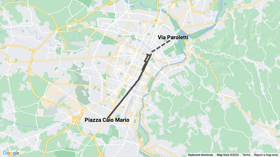 Turin Straßenbahnlinie 8: Piazza Caio Mario - Via Paroletti Linienkarte