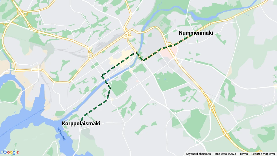 Turku Straßenbahnlinie 2: Korppolaismäki - Nummenmäki Linienkarte