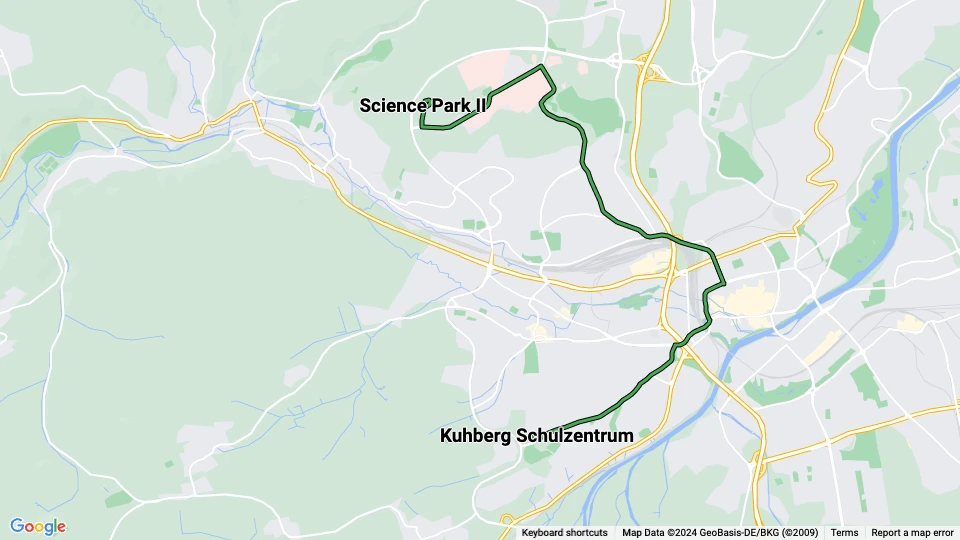 Ulm Straßenbahnlinie 2: Science Park II - Kuhberg Schulzentrum Linienkarte