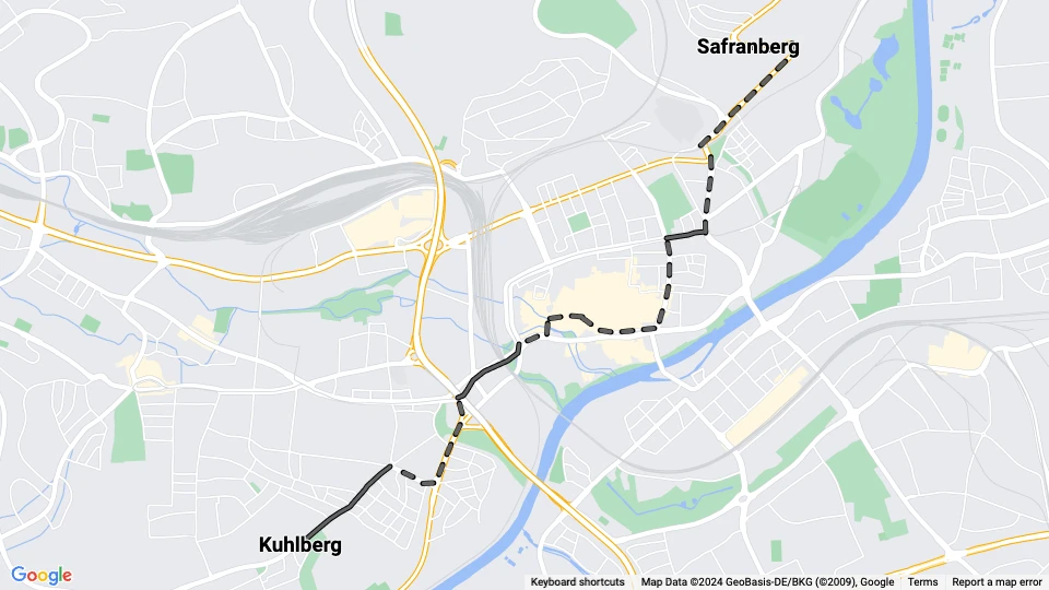 Ulm Straßenbahnlinie 4: Kuhlberg - Safranberg Linienkarte