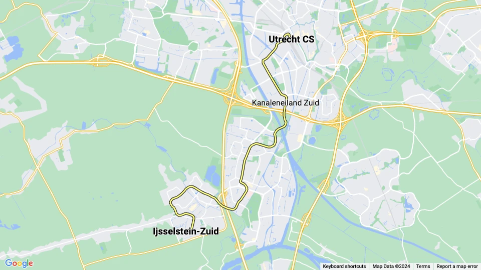 Utrecht Straßenbahnlinie 21: Ijsselstein-Zuid - Utrecht CS Linienkarte