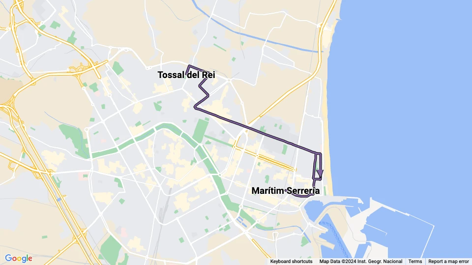 Valencia Straßenbahnlinie 6: Tossal del Rei - Marítim Serrería Linienkarte