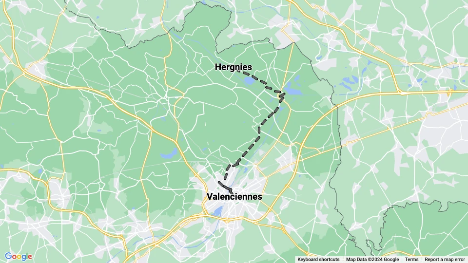Valenciennes Straßenbahnlinie: Valenciennes - Hergnies Linienkarte