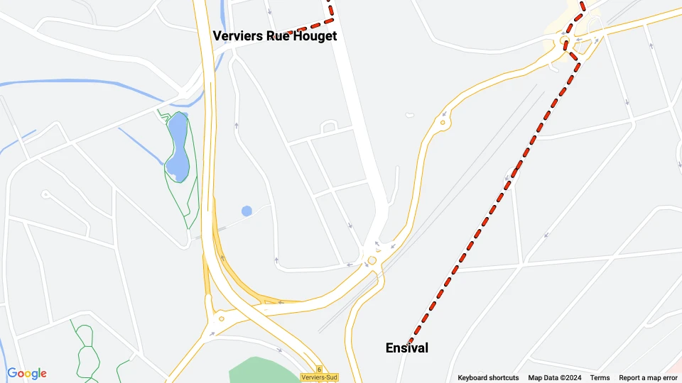 Verviers Straßenbahnlinie 1: Ensival - Verviers Rue Houget Linienkarte