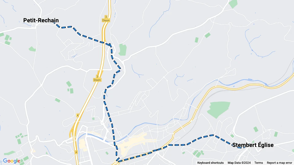 Verviers Straßenbahnlinie 2: Stembert Église - Petit-Rechain Linienkarte