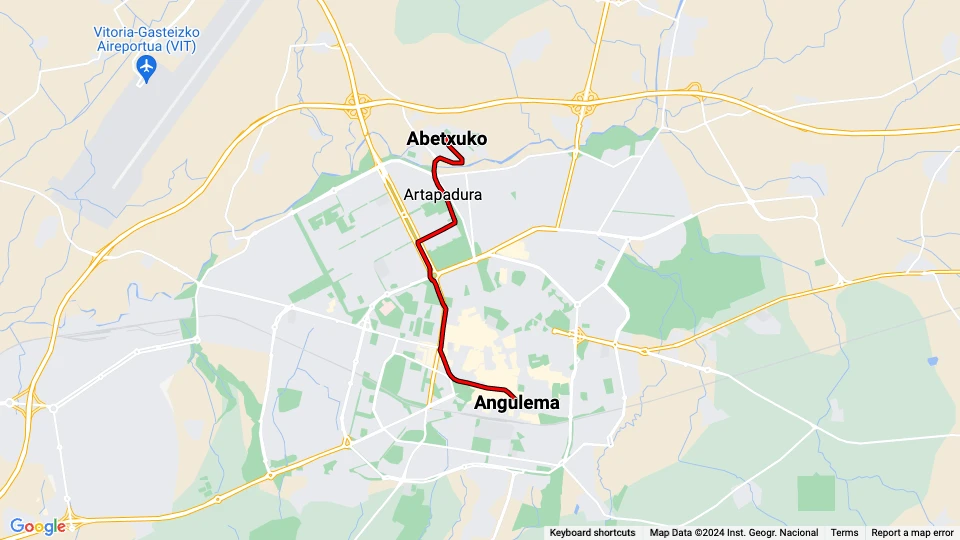 Vitoria-Gasteiz Straßenbahnlinie T2: Angulema - Abetxuko Linienkarte