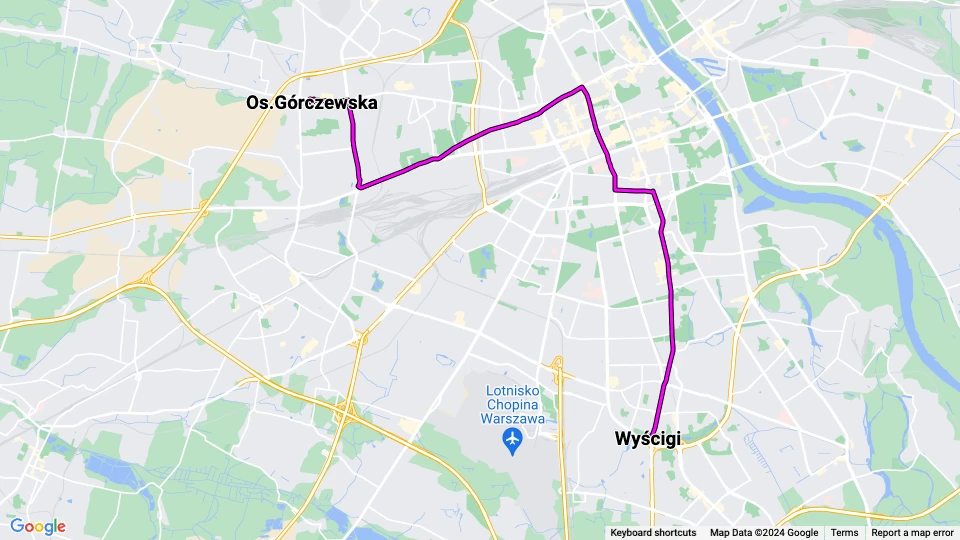 Warschau Straßenbahnlinie 10: Wyścigi - Os.Górczewska Linienkarte