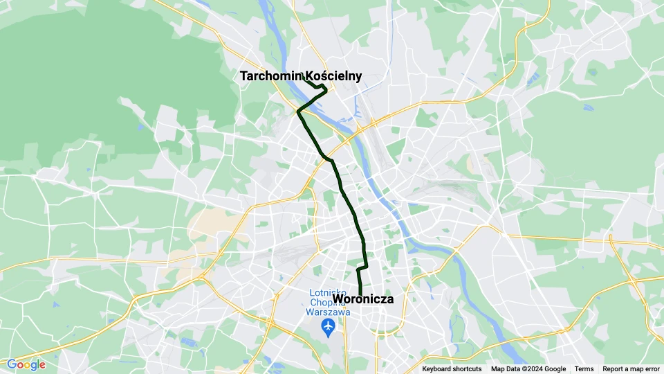 Warschau Straßenbahnlinie 17: Woronicza - Tarchomin Kościelny Linienkarte