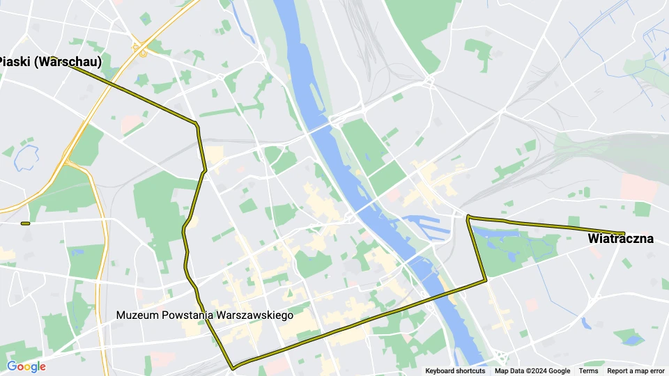 Warschau Straßenbahnlinie 22: Piaski (Warschau) - Wiatraczna Linienkarte