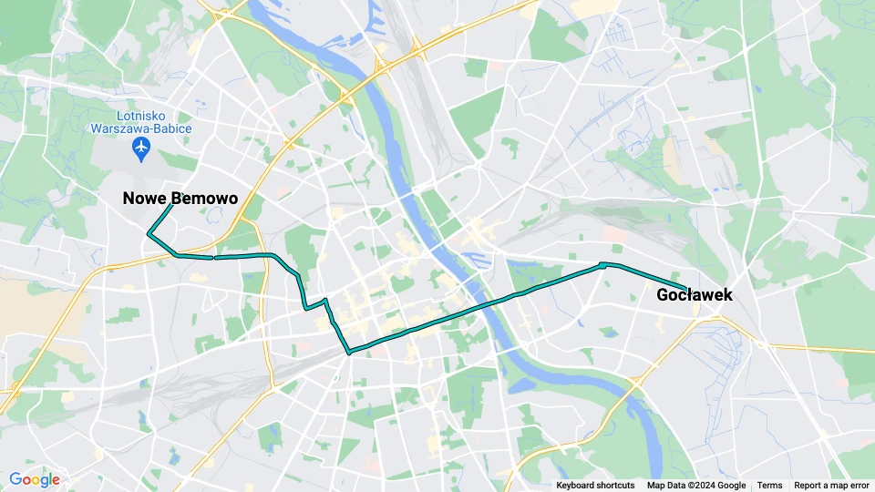 Warschau Straßenbahnlinie 24: Gocławek - Nowe Bemowo Linienkarte