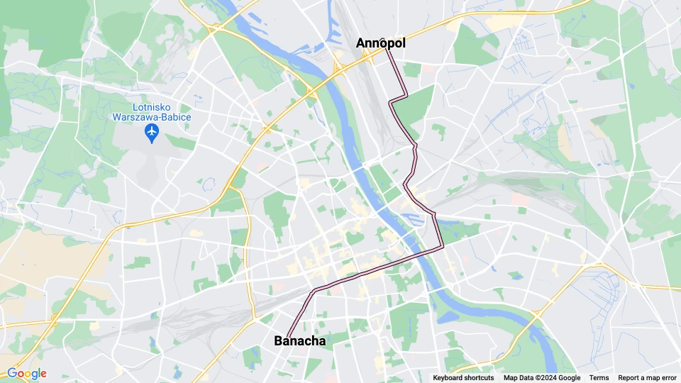 Warschau Straßenbahnlinie 25: Annopol - Banacha Linienkarte