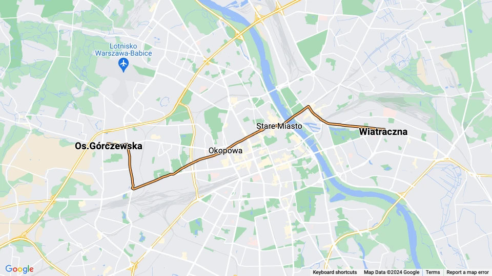 Warschau Straßenbahnlinie 26: Os.Górczewska - Wiatraczna Linienkarte