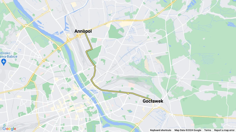 Warschau Straßenbahnlinie 3: Annopol - Gocławek Linienkarte