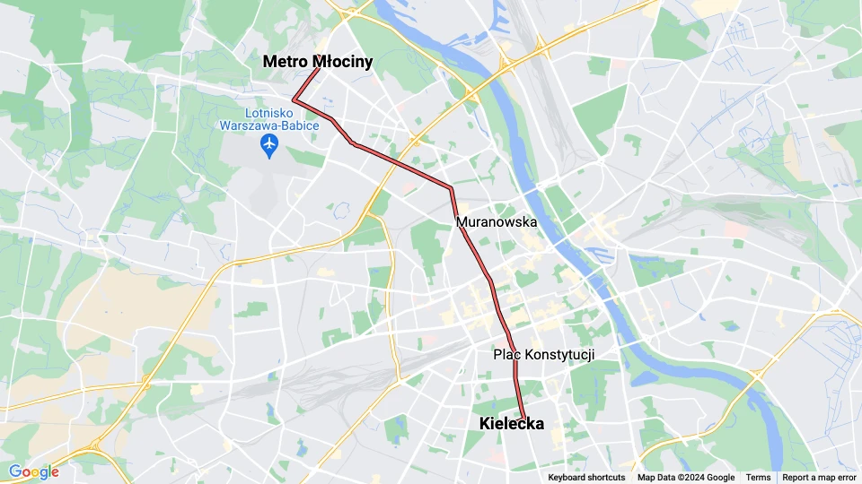 Warschau Straßenbahnlinie 33: Metro Młociny - Kielecka Linienkarte
